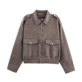 Women's new fashion suede texture loose zipper jacket Coat