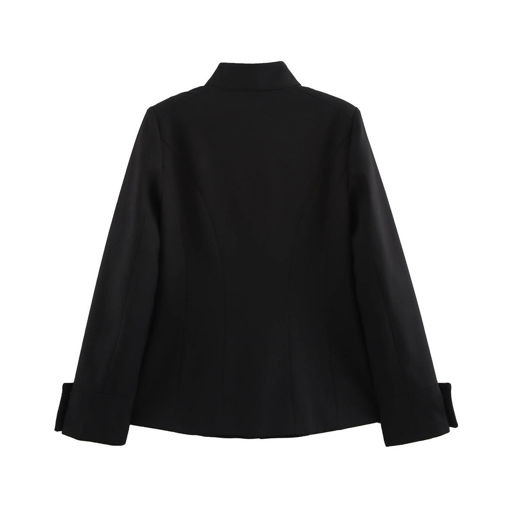Women's slim single breasted stand collar Blazer Coat