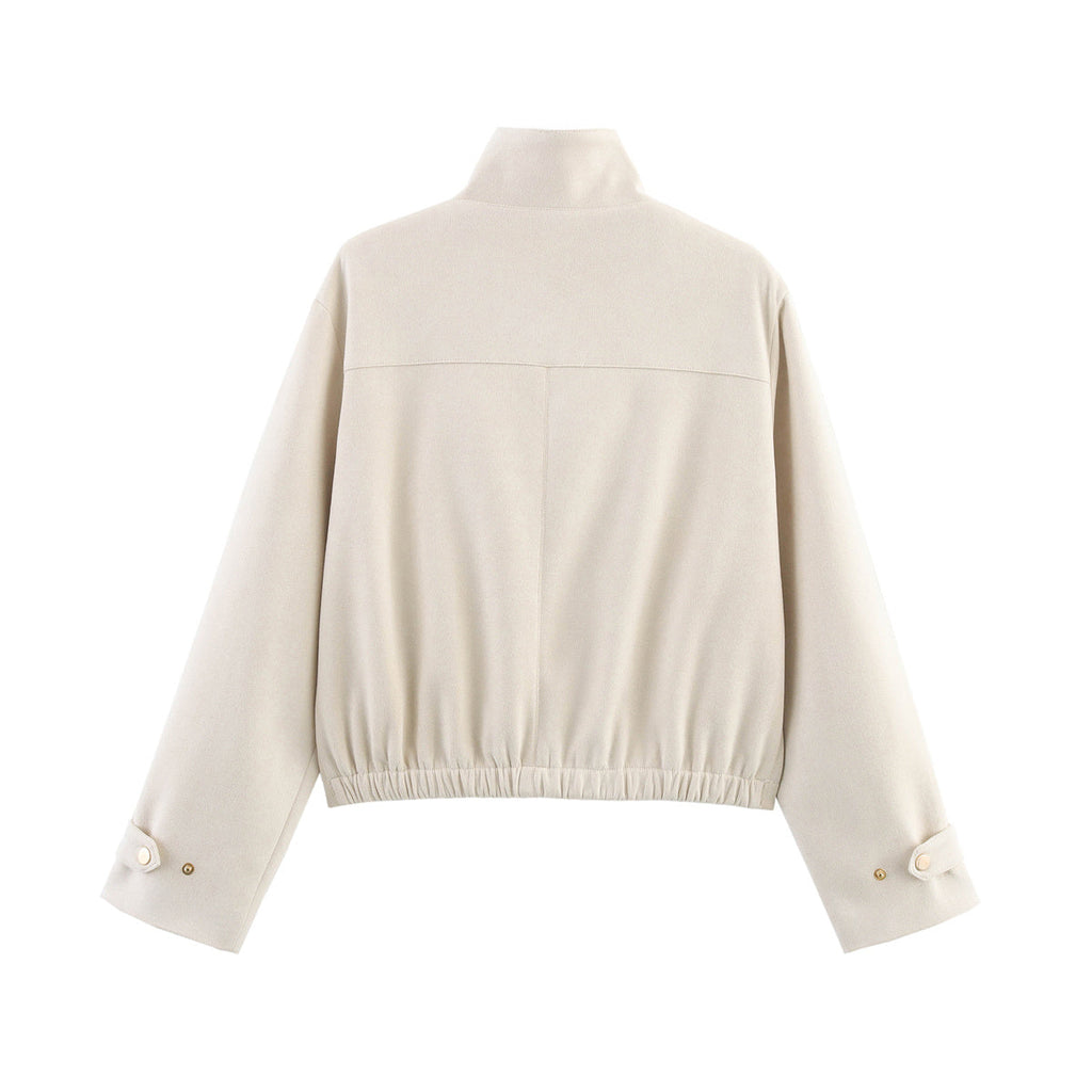 Women's new fashion suede textured stand collar jacket Coat