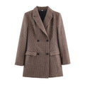 Women's mid length style double breasted Plaid Blazer Coat