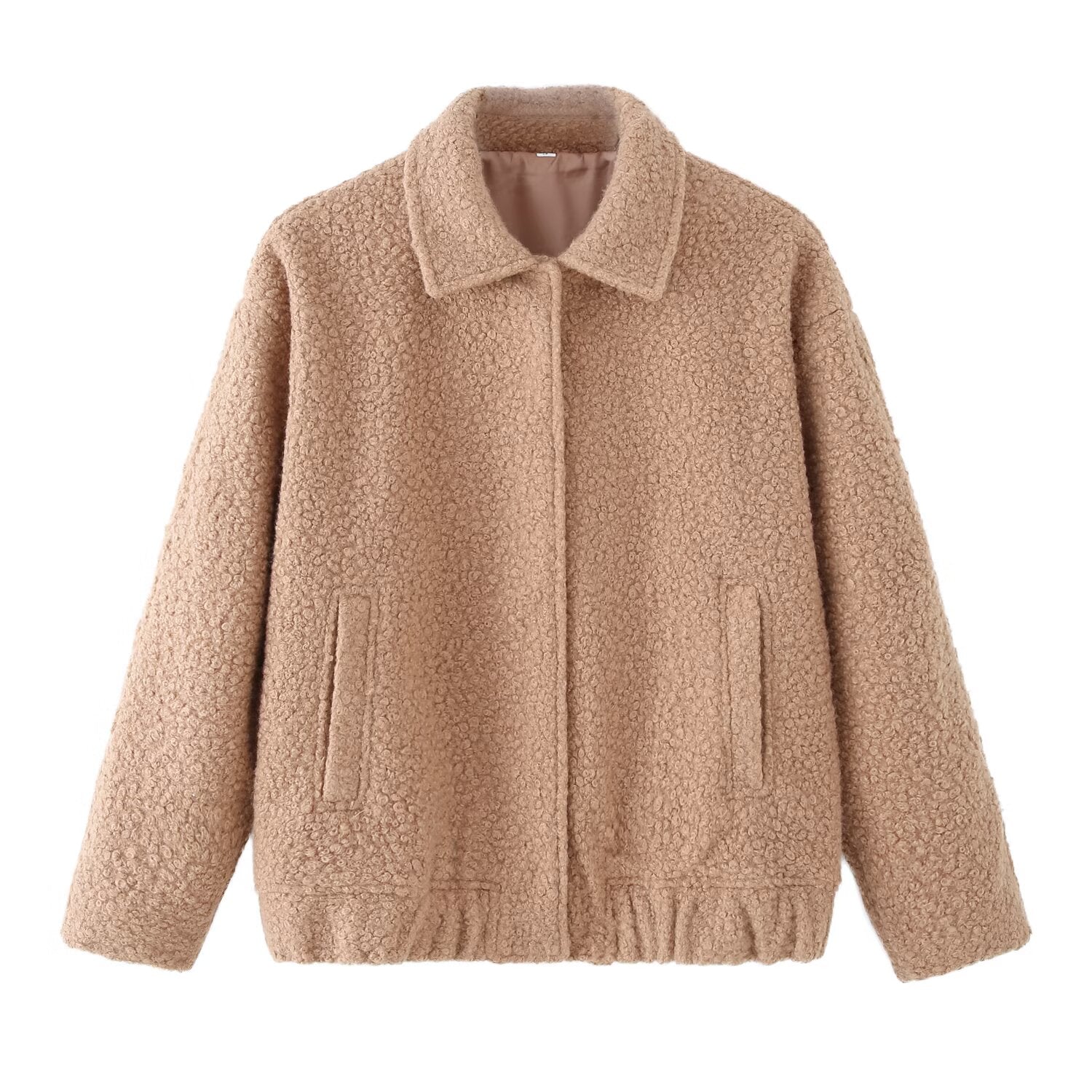 Women's loose Lapel casual woolen blend coat