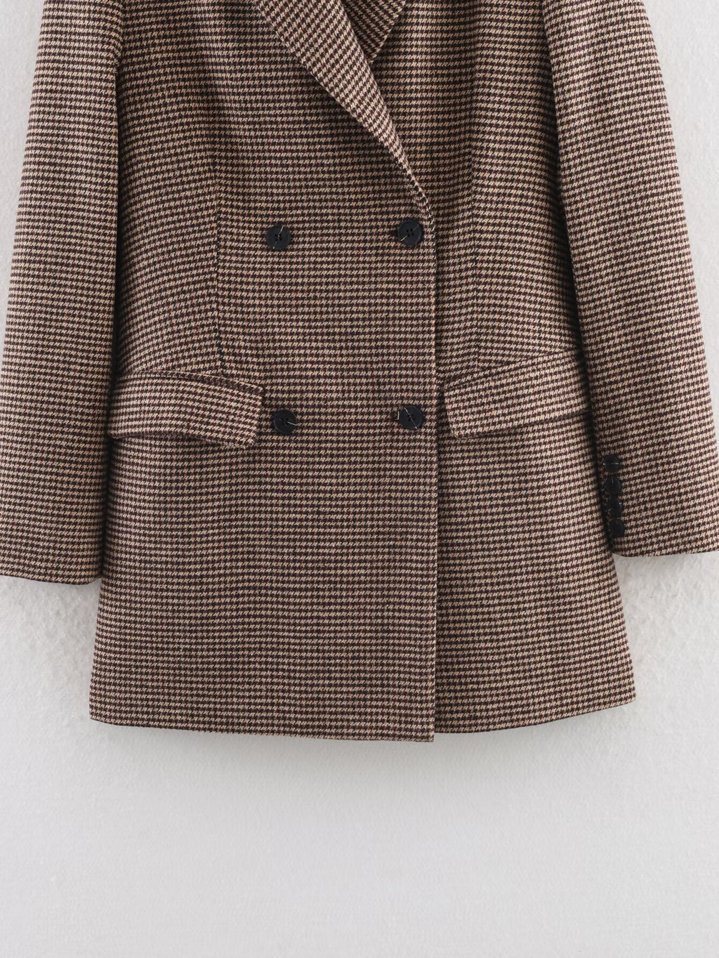 Women's mid length style double breasted Plaid Blazer Coat