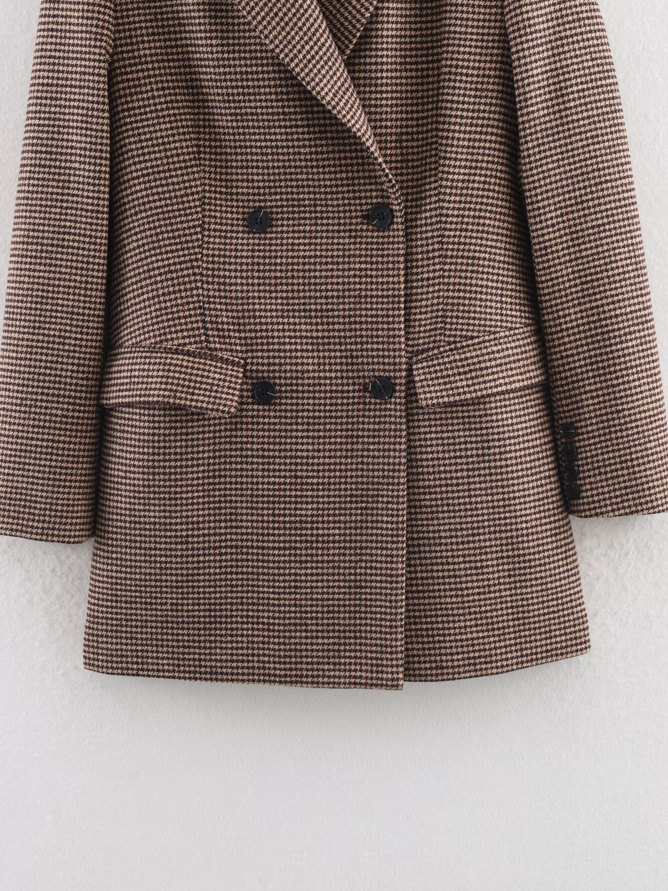 Women's mid length style double breasted Plaid Blazer Coat