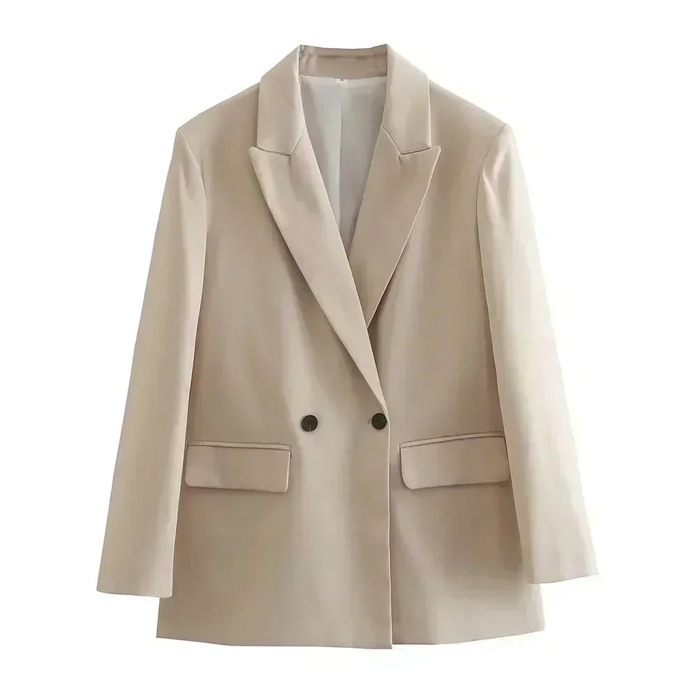 Women 2023 New Fashion Double Button Four Colors Blazer Coat Vintage Long Sleeve Female Outerwear Chic Femme