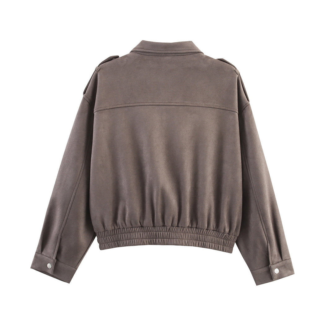 Women's new fashion suede texture loose zipper jacket Coat
